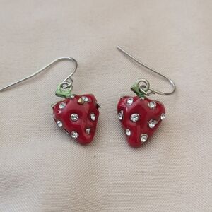 Red Strawberry Crystal Drop Earrings - Women Jewelry
